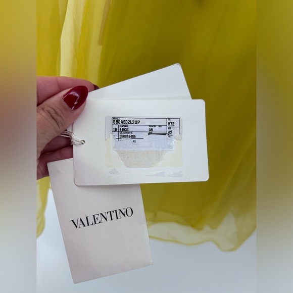 Valentino Garavani Women's US 6/ IT 42 Silk Chiffon Neck-Tie Blouse Yellow NWT - Picture 7 of 14